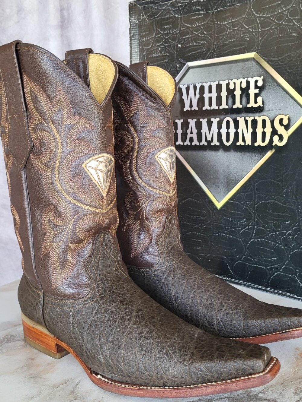 White Diamonds Elephant Western Cowboy Boots Men's‎ Size 9 Black